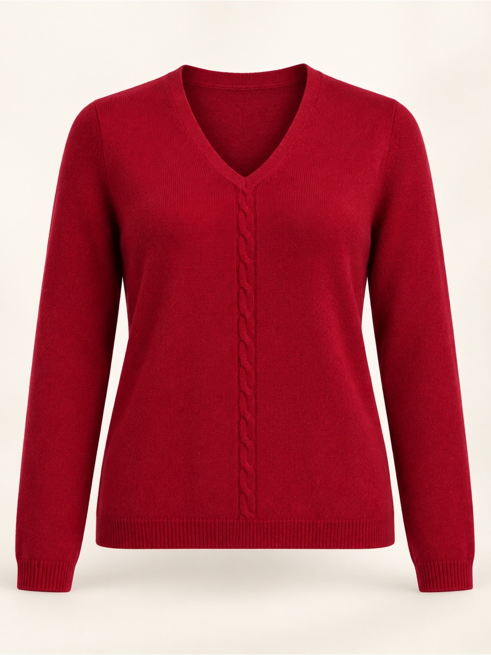 Apt. 9 cashmere Red V-Neck Cable-Front Women's Sweater